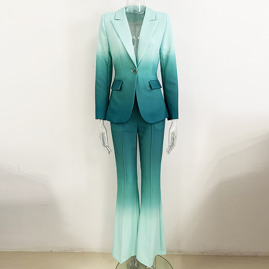 Fashionable Temperament Gradient Color Slim Flared Suits
