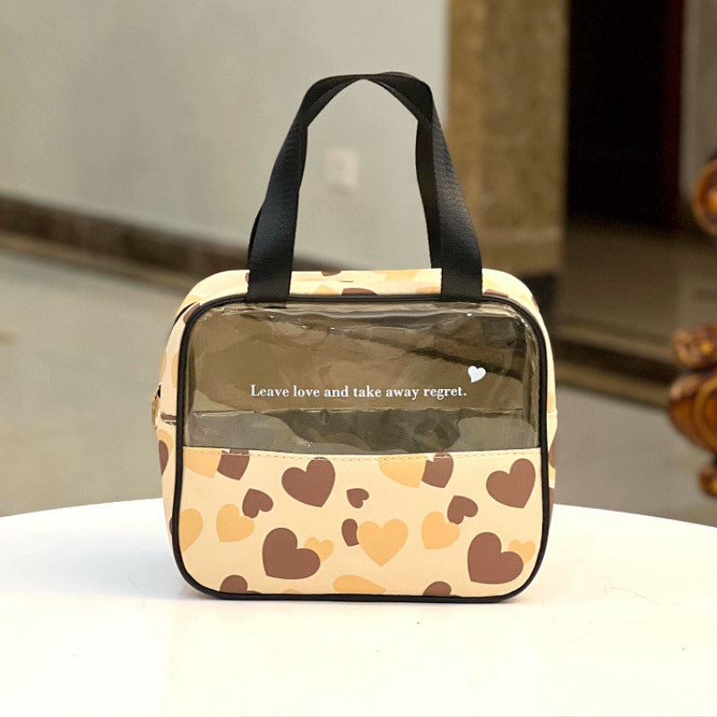 Zipper Translucent Love Peach Heart Flocking Large Capacity Portable Handbags