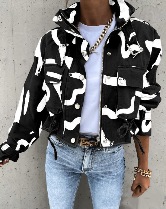 Women's Versatile Printed Casual Long Sleeve Coats