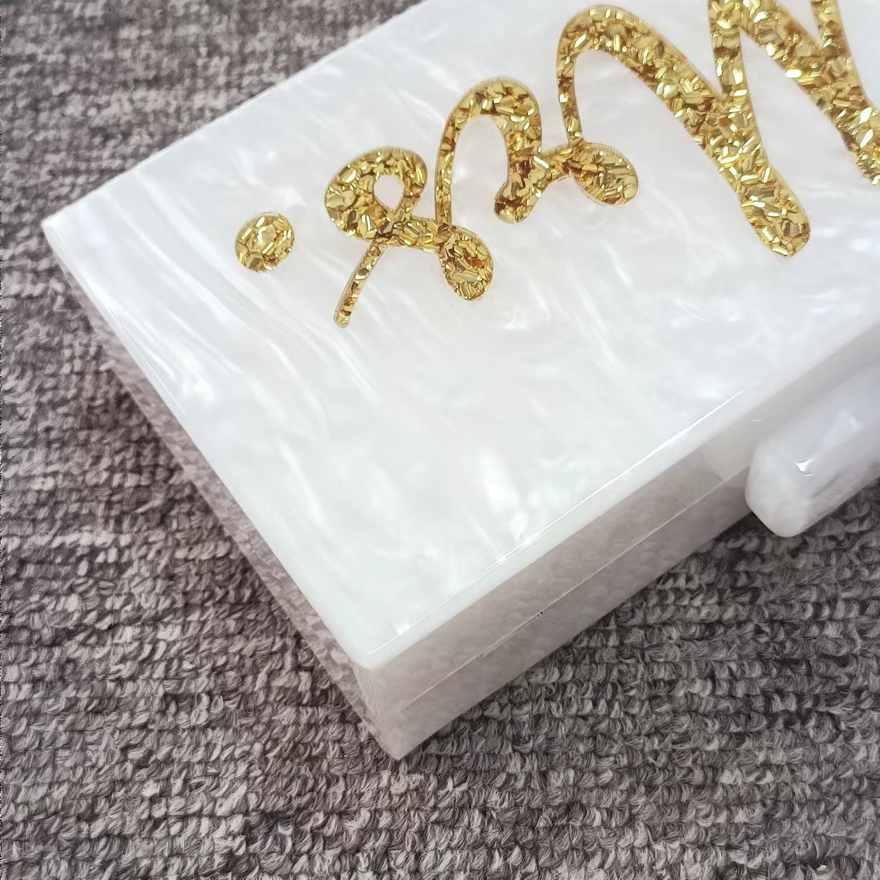 Women's Fashion White Pearl Alphabet Sequins Acrylic Clutch Evening Bags