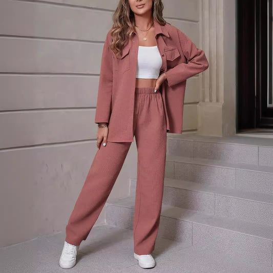 Women's Two Piece Set Trendy Waffle Lapel Suits