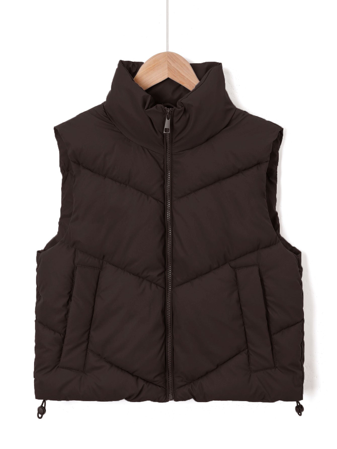 Women's Collar Quilted Adjustable Hem Warm Cotton Women's Vest