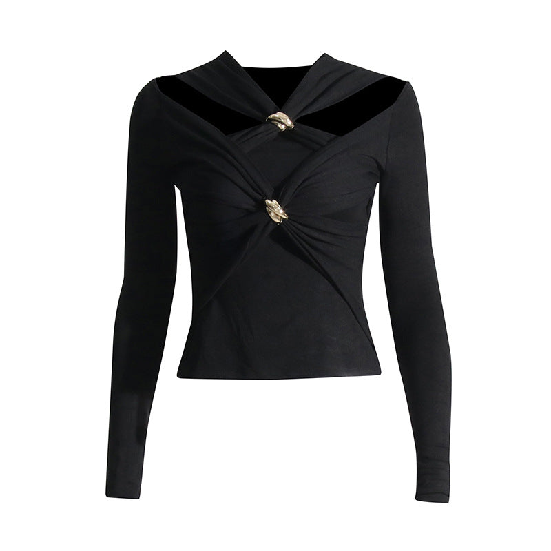 Women's Out Metallic Decorative Button Slim Fit Blouses