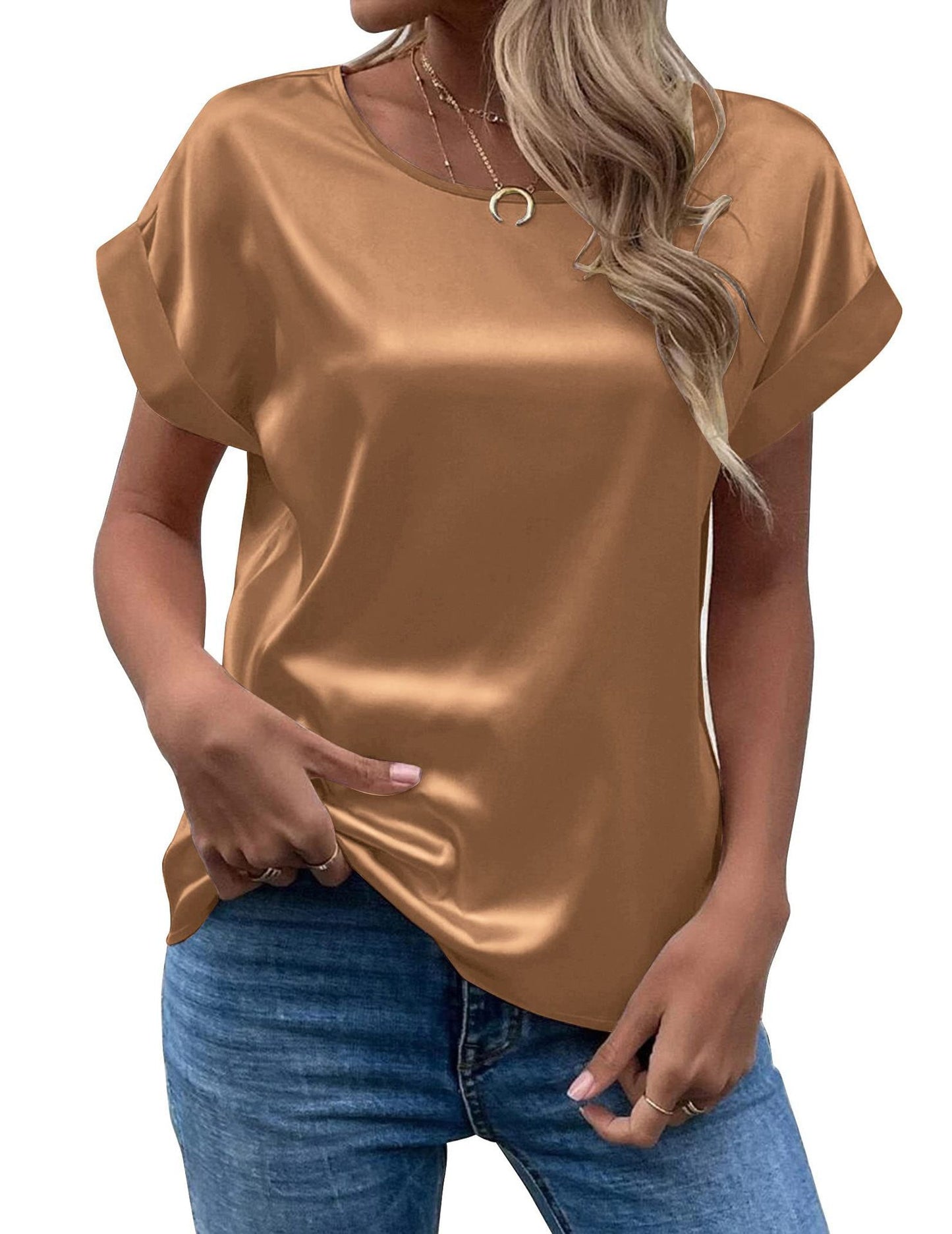 Women's Short-sleeved Satin Shirt Loose-fitting Casual Women's T-shirt