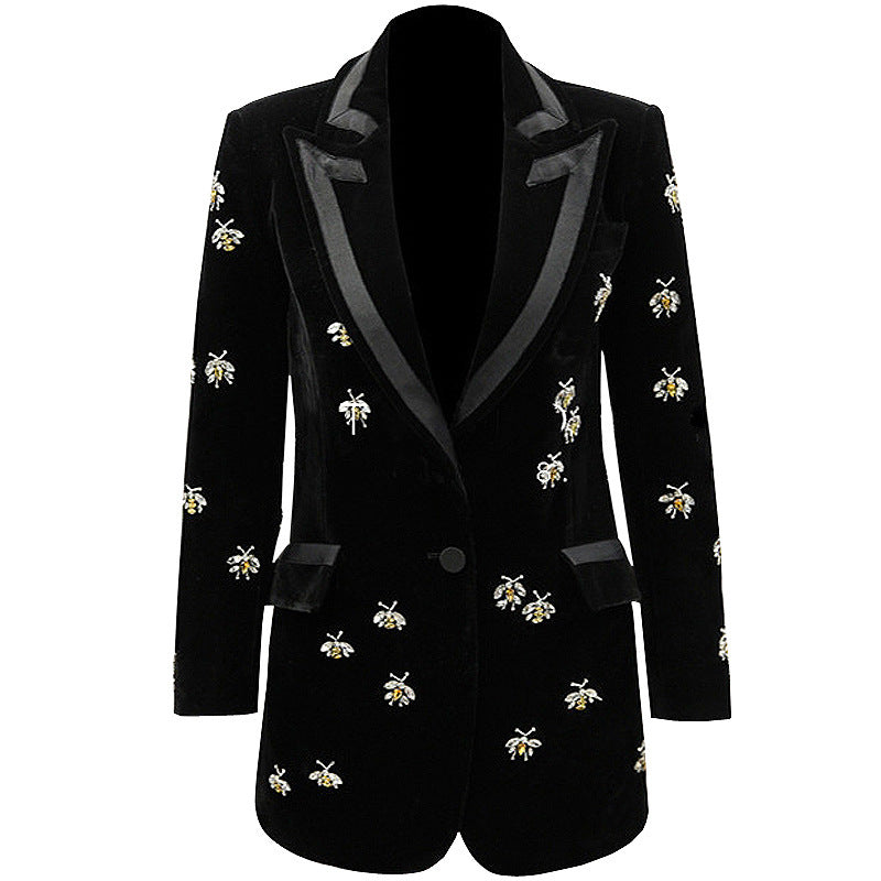 Classic Veet Beaded Bee Mid-length Female Blazers