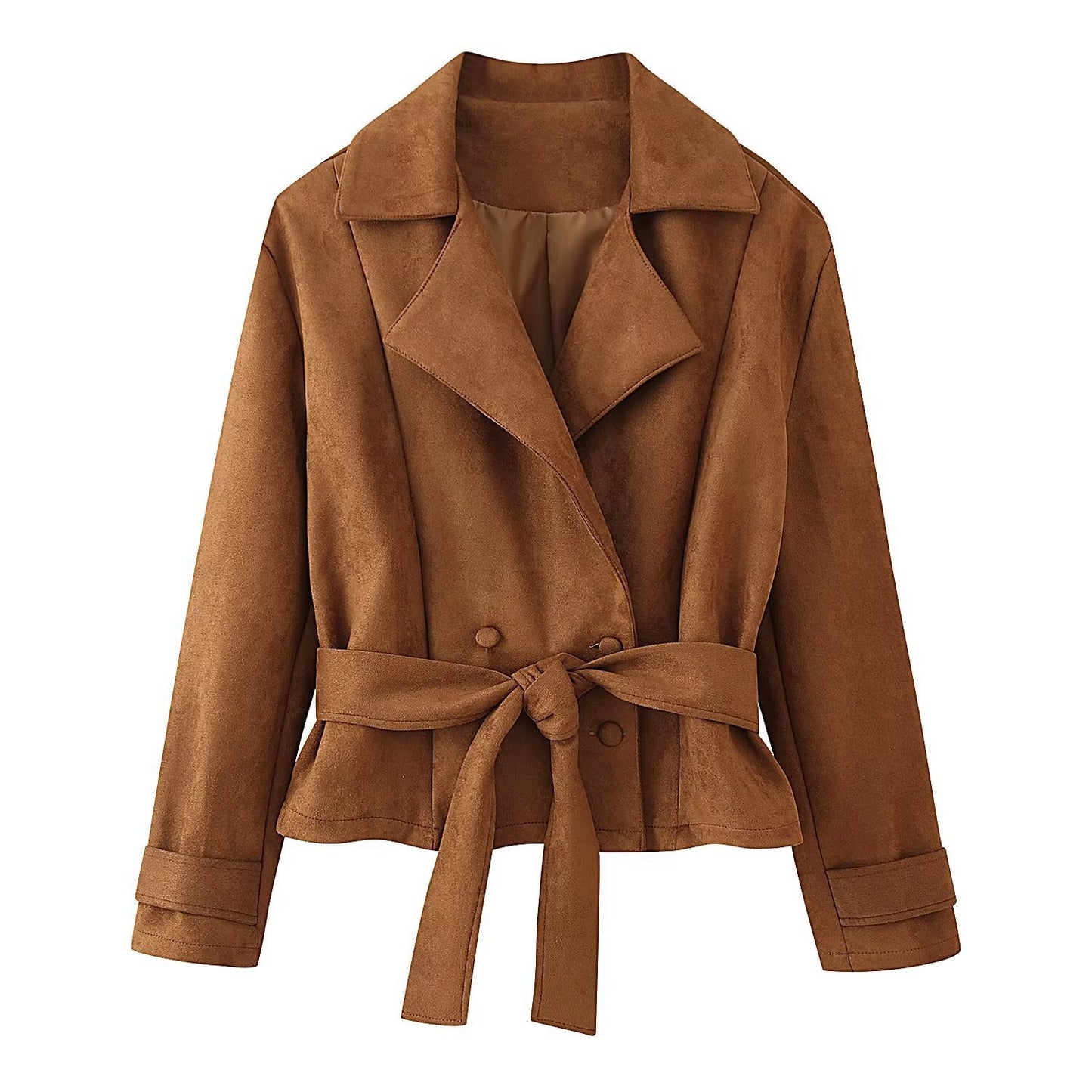 Women's Casual Deerskin Veet Belt Lapel Long Coats