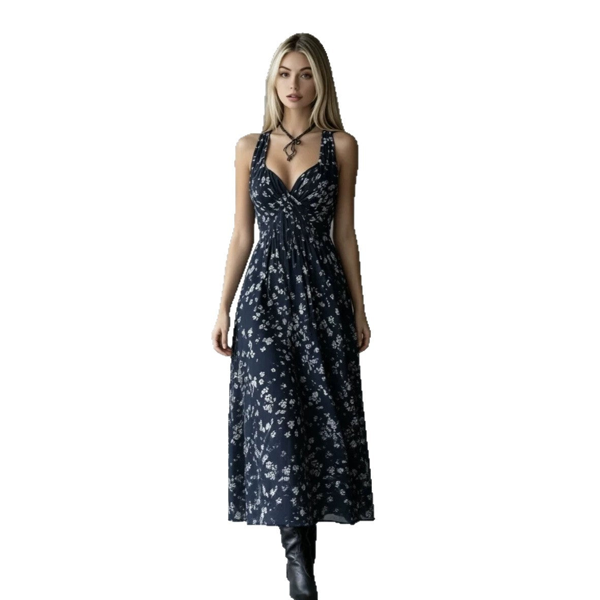Halter Floral Slimming Vacation Style Midi Dress
