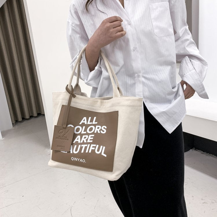 Letter Canvas Large Capacity Female Class Handbags