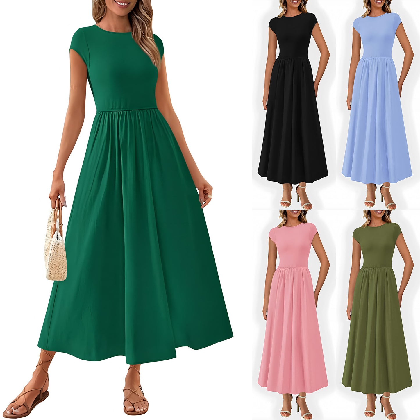 Women's Casual Seaside Vacation Style Cap Sleeve Stitching Dress