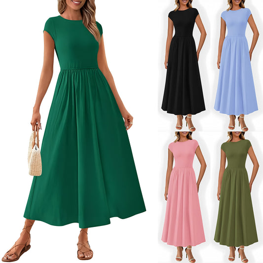 Women's Casual Seaside Vacation Style Cap Sleeve Stitching Dress