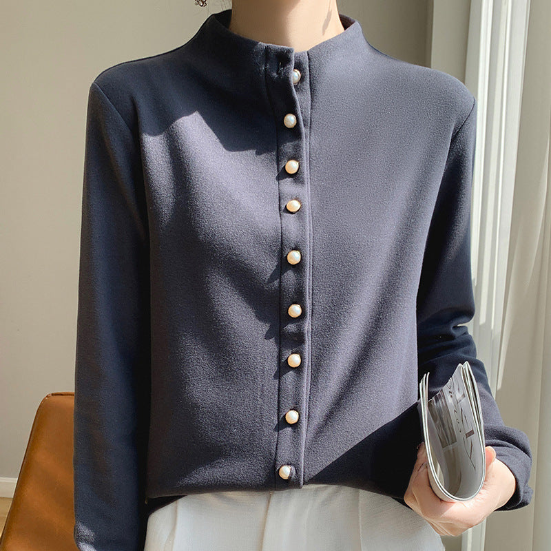 Women's Double-sided Warm Shirt Half Turtleneck Fashion Blouses