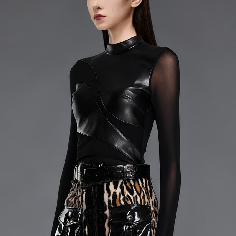 Women's Temperament Long Sleeve Sexy Autumn High-grade Stitching Slim Fit Tops
