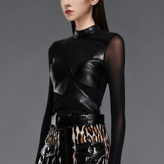Women's Temperament Long Sleeve Sexy Autumn High-grade Stitching Slim Fit Tops