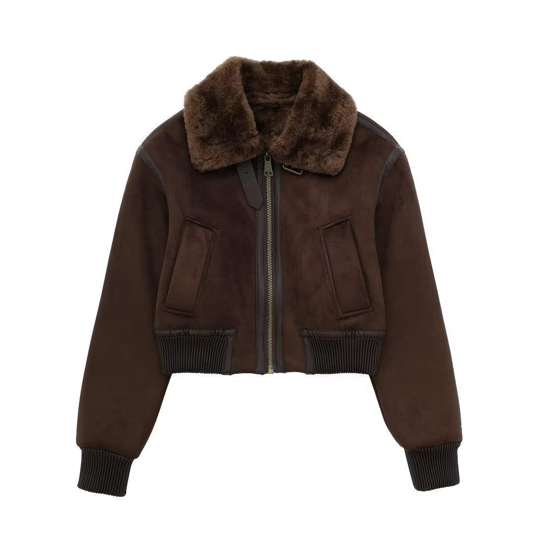 Women's Warm Brown Fur Hot Locomotive Style Tops