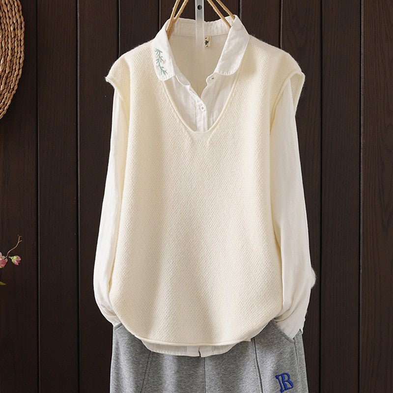 Women's Solid Color Curling Casual Loose Pullover Bandage Vests