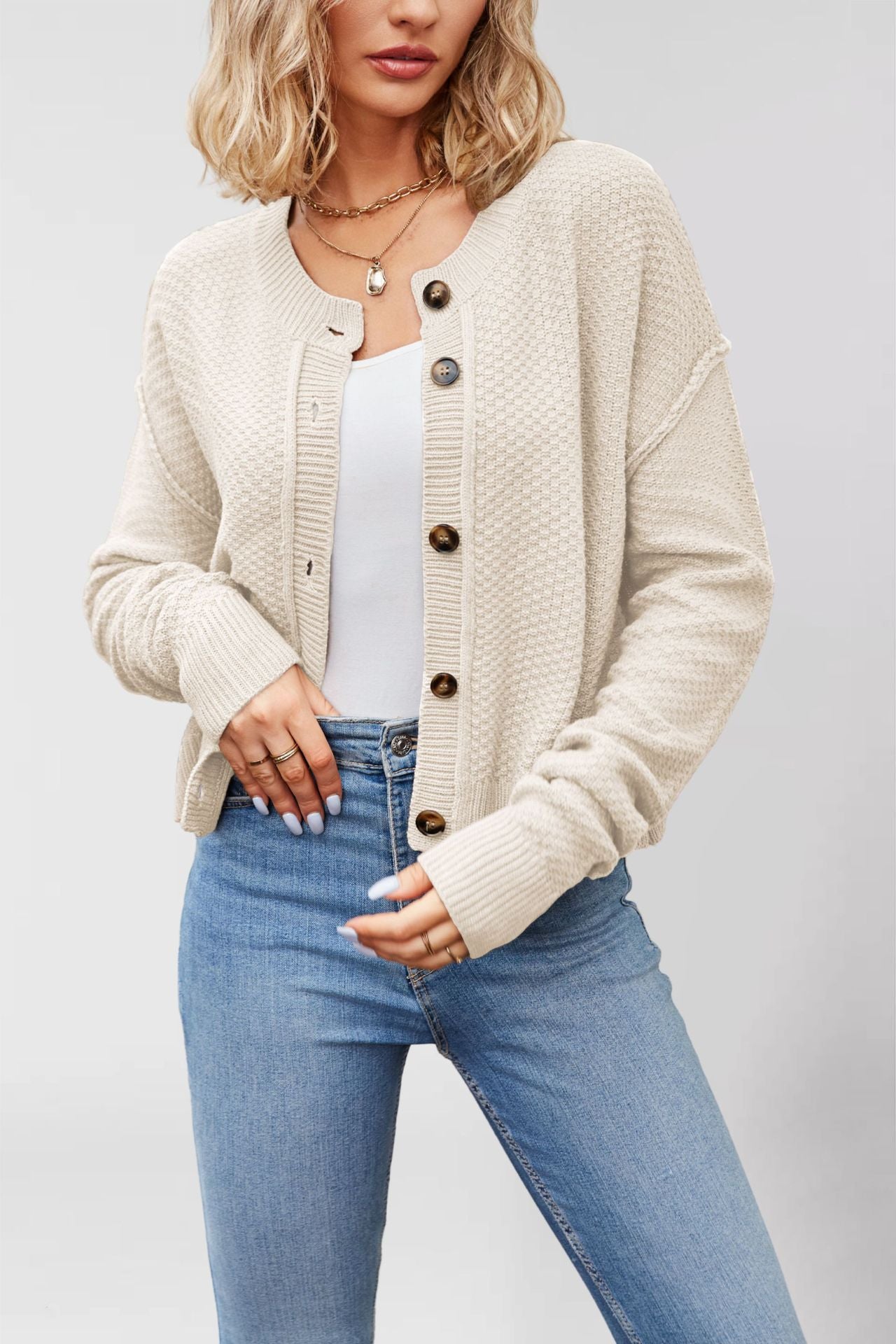 Women's Unique Knitted Single-row Button Commuter Sweaters