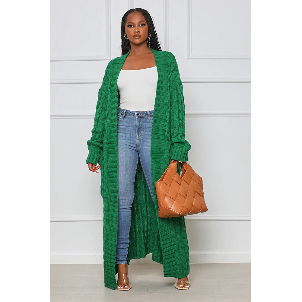 Women's Loose Knitted Idle Style Pocket Long Sweaters