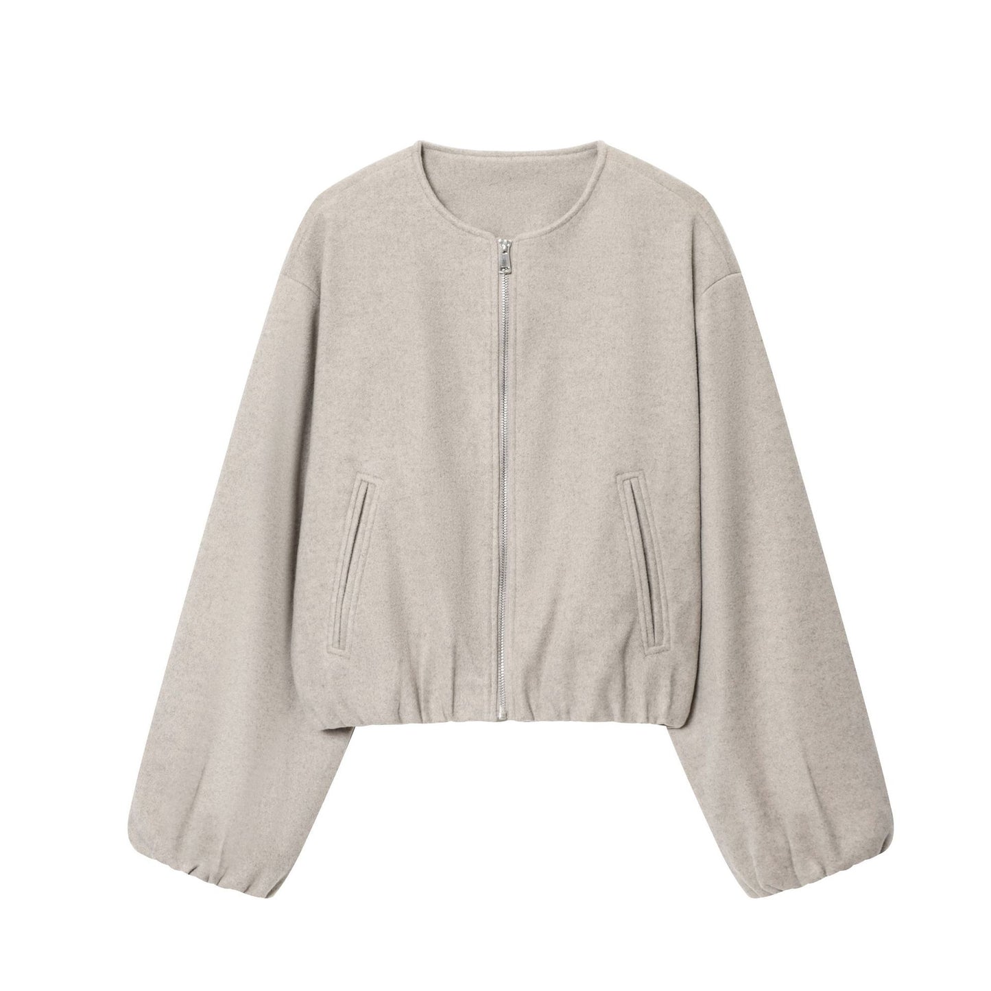 Women's Fashionable Round Neck Soft Long-sleeved Bomber Jackets