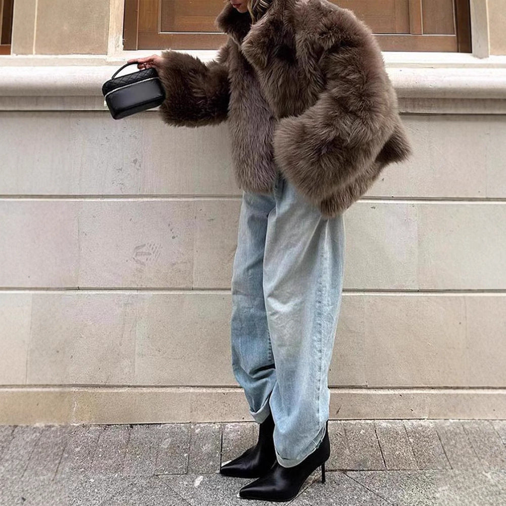 Women's Loose Faux Fur Lapel Fashion Casual Coats