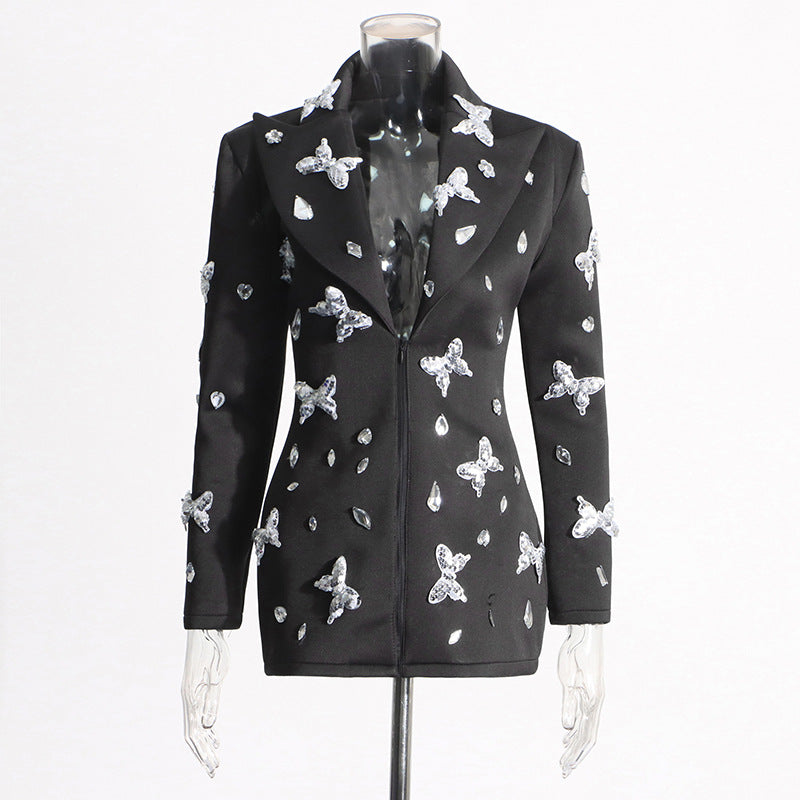 Women's Style Lapel Long Sleeve Butterfly Sequins Blazers