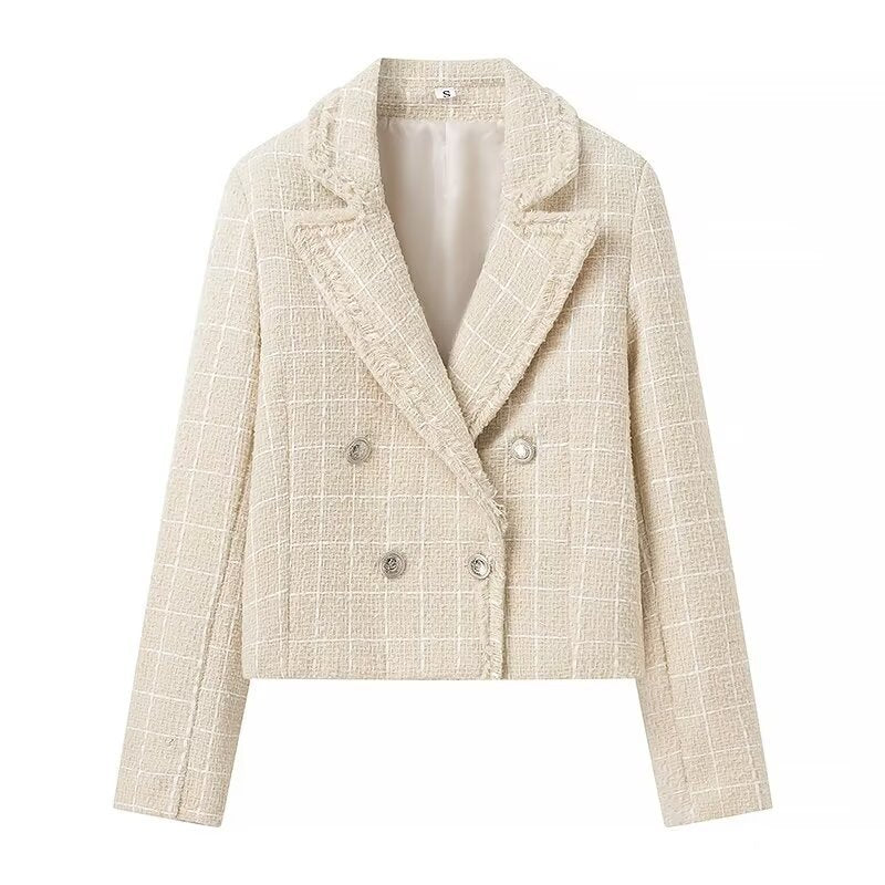 Women's Texture Tweed Double Row Ornament Long Blazers