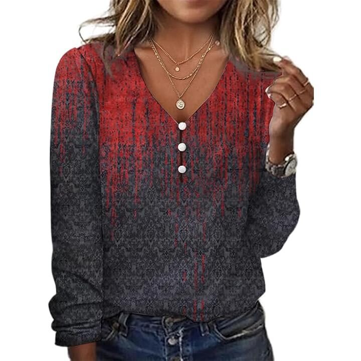 Starry Sky Pearl Button Long Sleeve Women's T-shirt