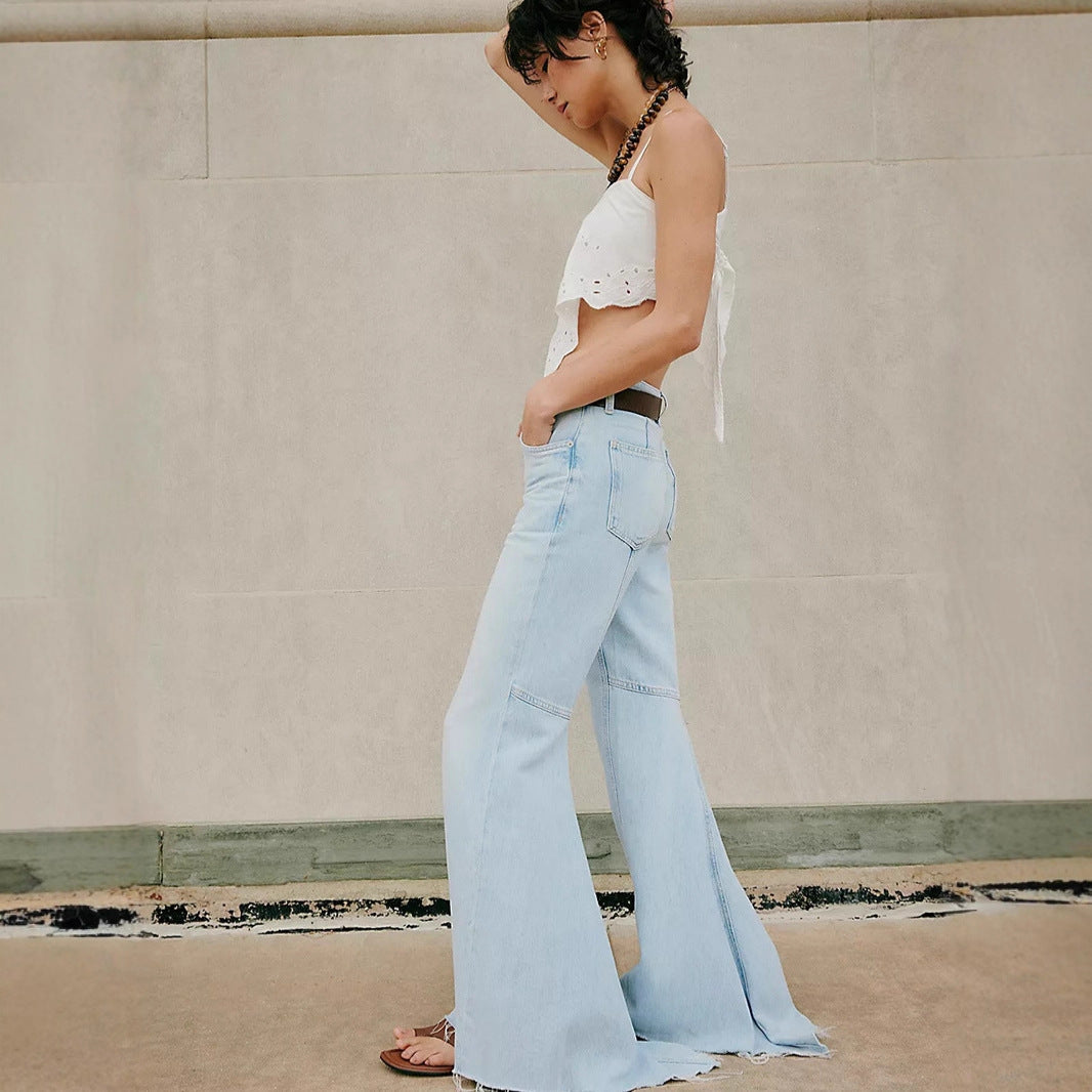 Women's High Waist Slim Fit Large Horn Mopping Denim Women's Jeans