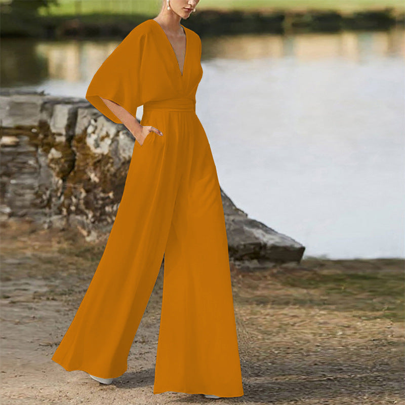 Women's Dress Deep V High Waist Wide Jumpsuits