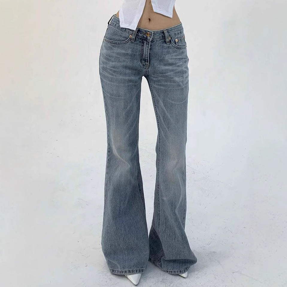 Women's Double Buckle Bell-bottom Slim Slimming Stretch Women's Jeans