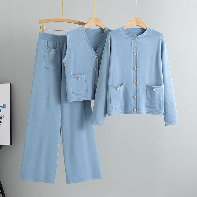 Women's Korean Style Wide Leg Three-piece Set Suits