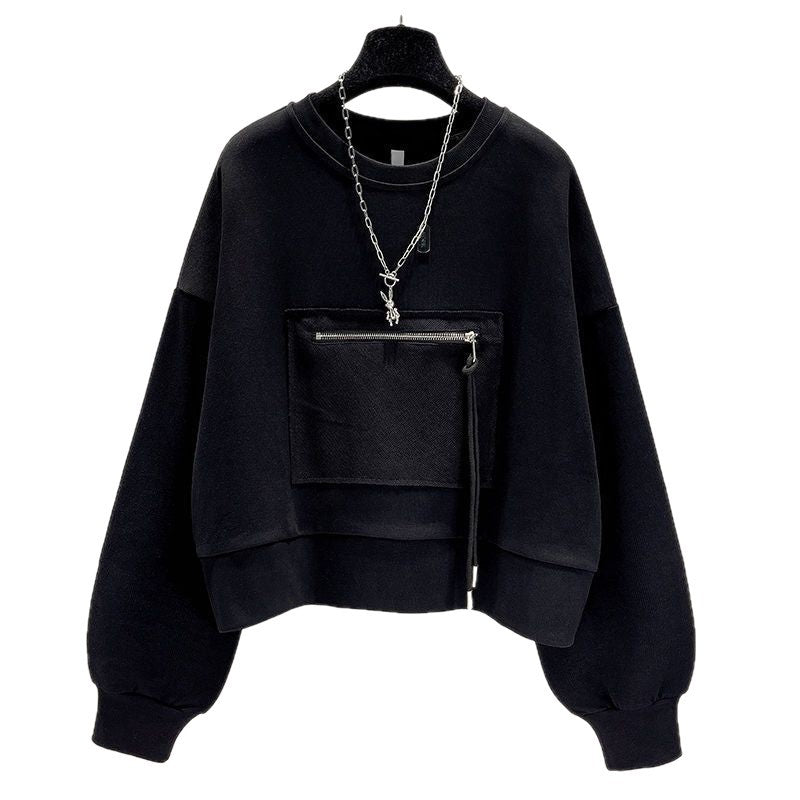 Women's Long-sleeved Korean Style Trendy Loose Zip Pocket Women's Sweater, Sweater