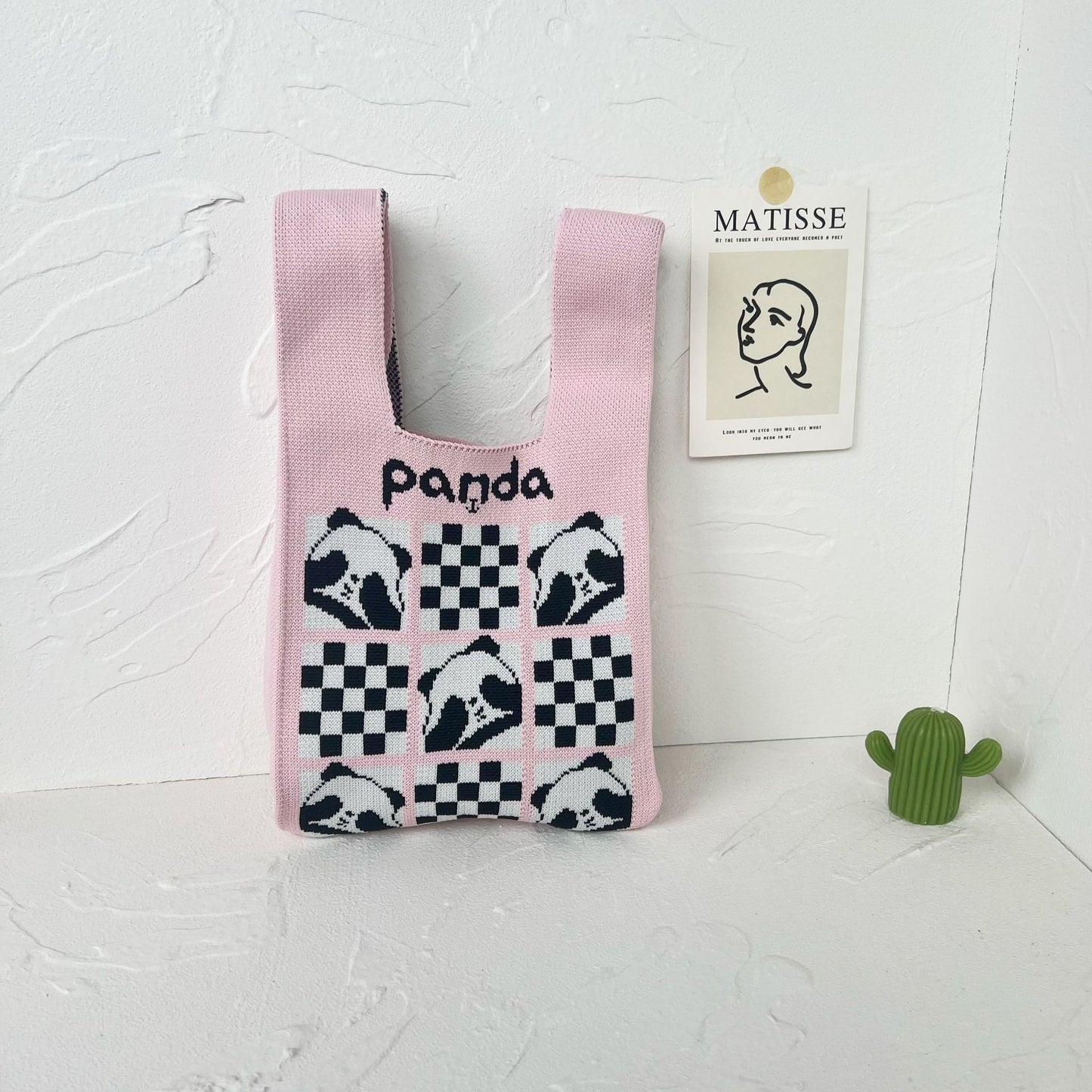 Women's High-grade Panda Knitted Polyester Knit Phone Bags