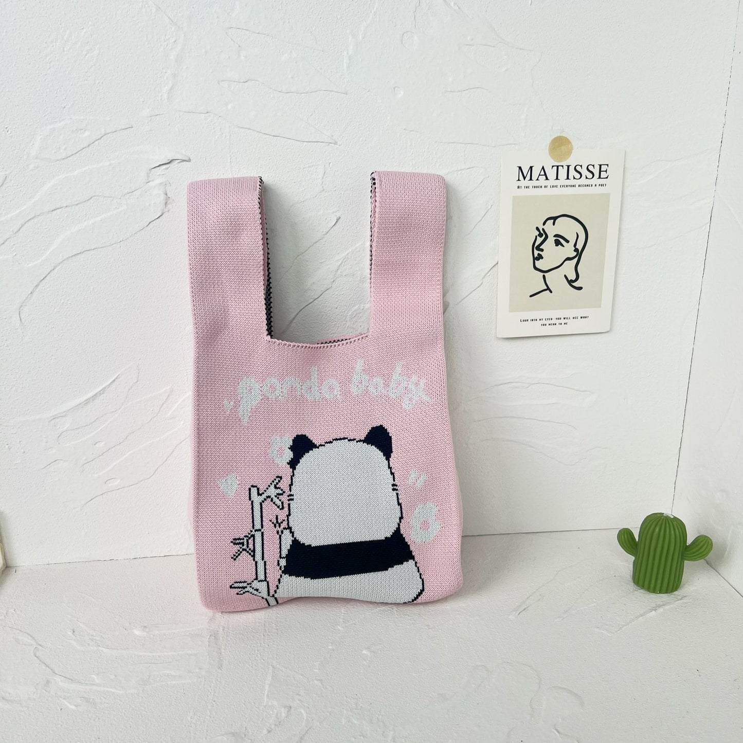 Women's High-grade Panda Knitted Polyester Knit Phone Bags