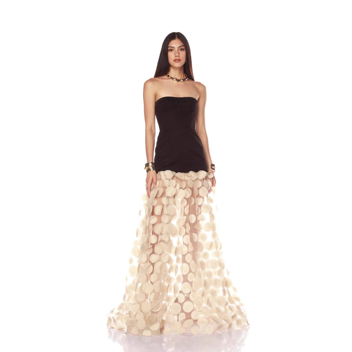 White Dot Mesh Long Dress Elegant Dresses