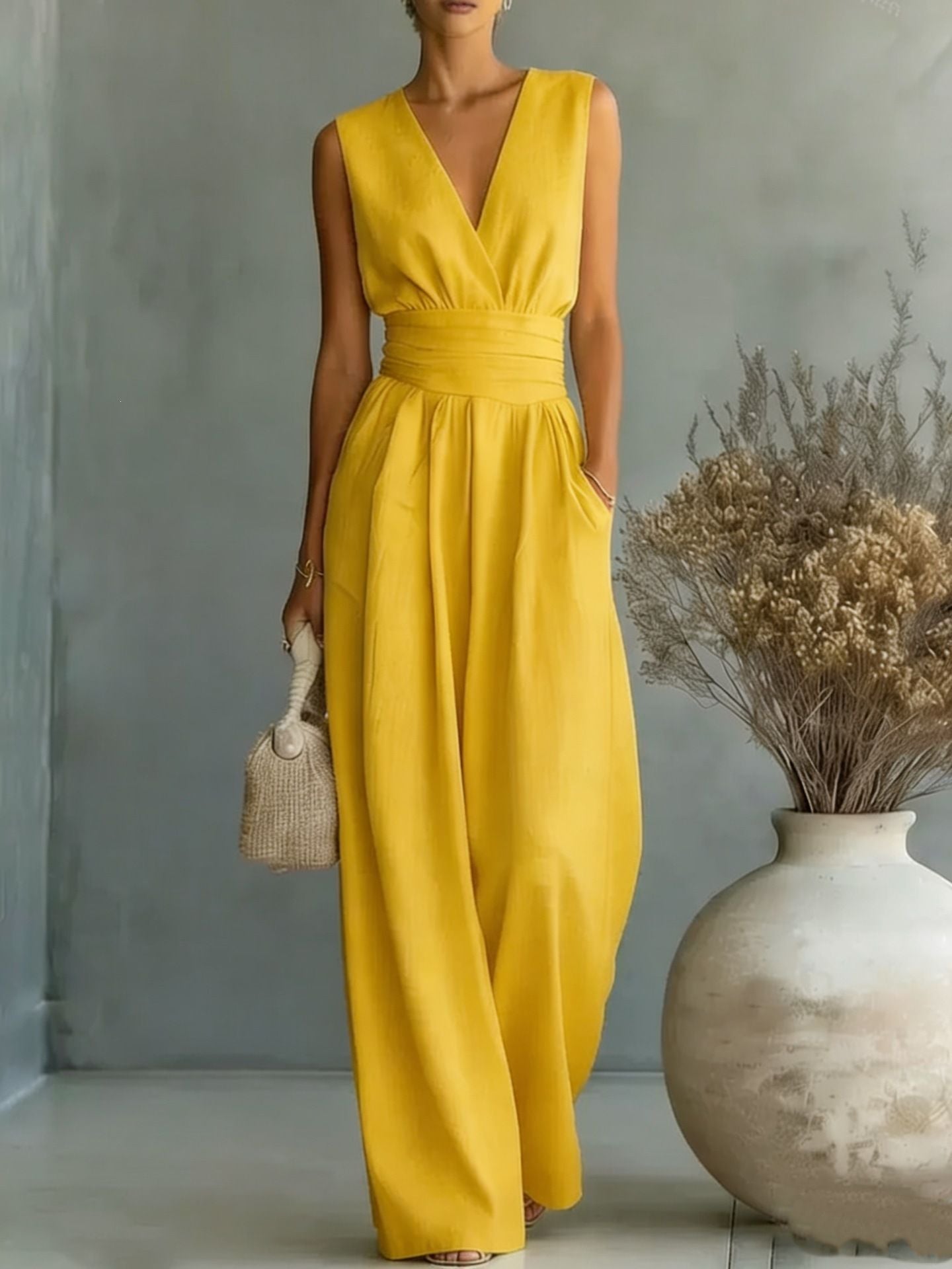 Women's Summer Elegant Graceful Sleeveless Fitted Waist Women's Jumpsuit/clothing