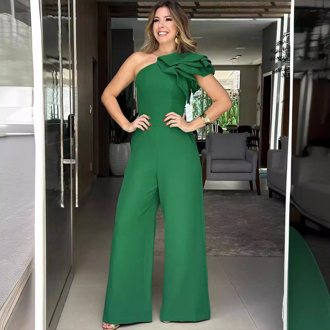 Women's Fashion Wear Oblique Shoulder Ruffles Design Suits