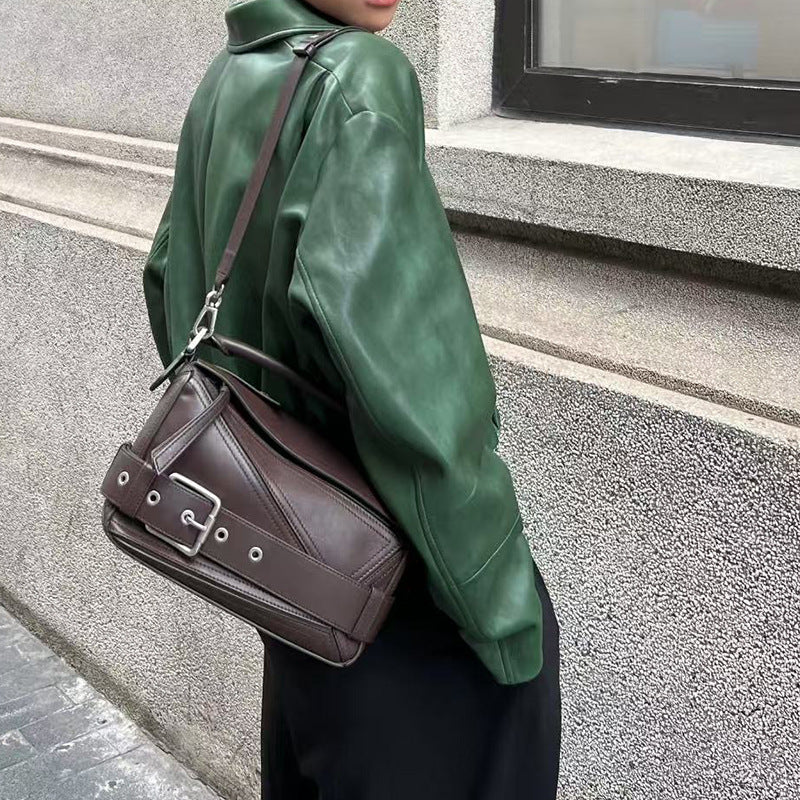 Women's & Men's & Geometric Motorcycle Leather Suede Portable Handbags