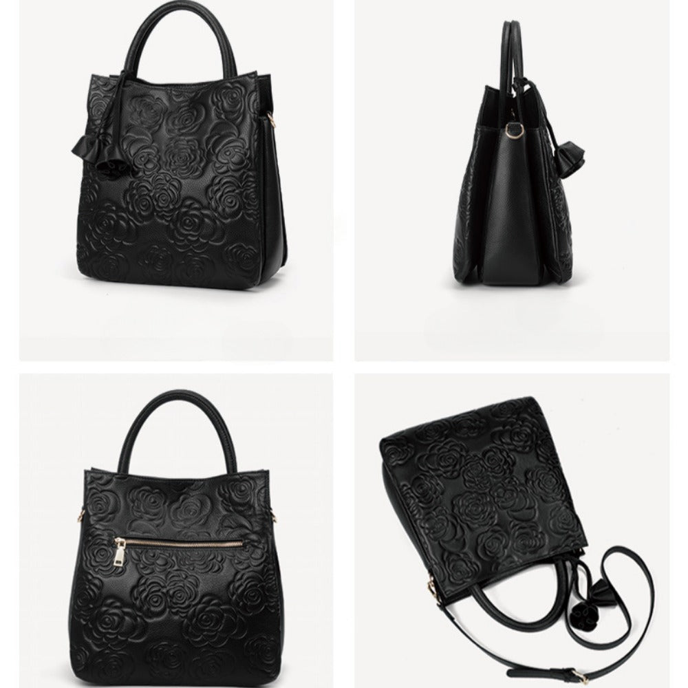 Women's Fashion Camellia Flower Large Capacity Retro Handbags