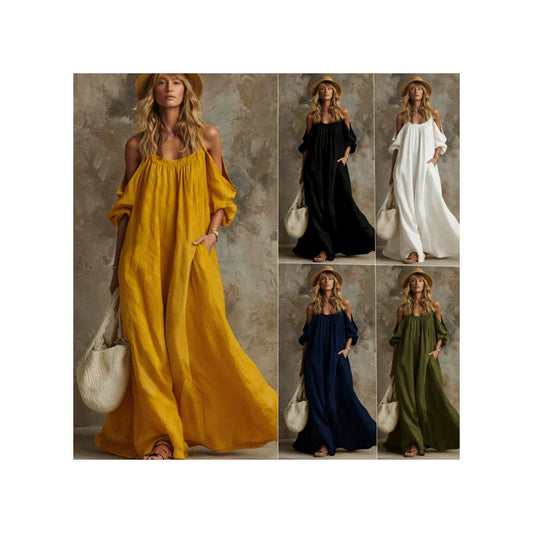Solid Color Strap Loose Shoulder Sleeve Casual Bulk Dress