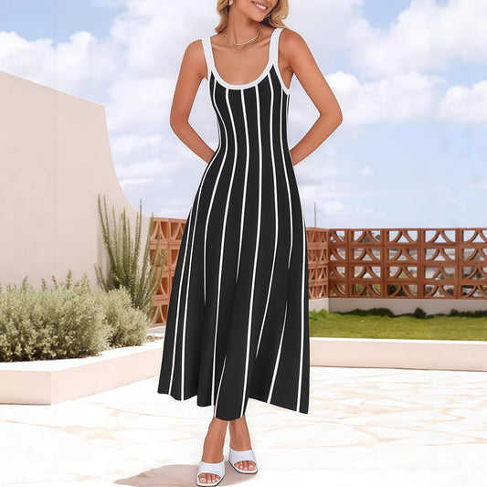 Striped Mid-length Casual A- Line Swing Knitted Dress