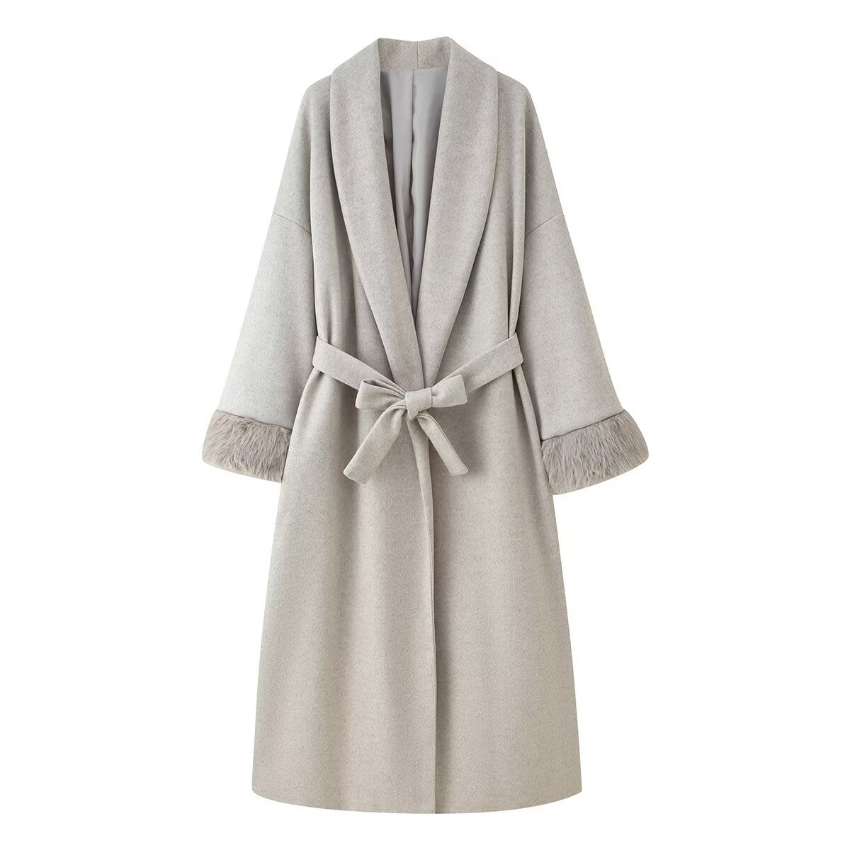 Women's Pretty Wool Cuff Long Woolen Coats