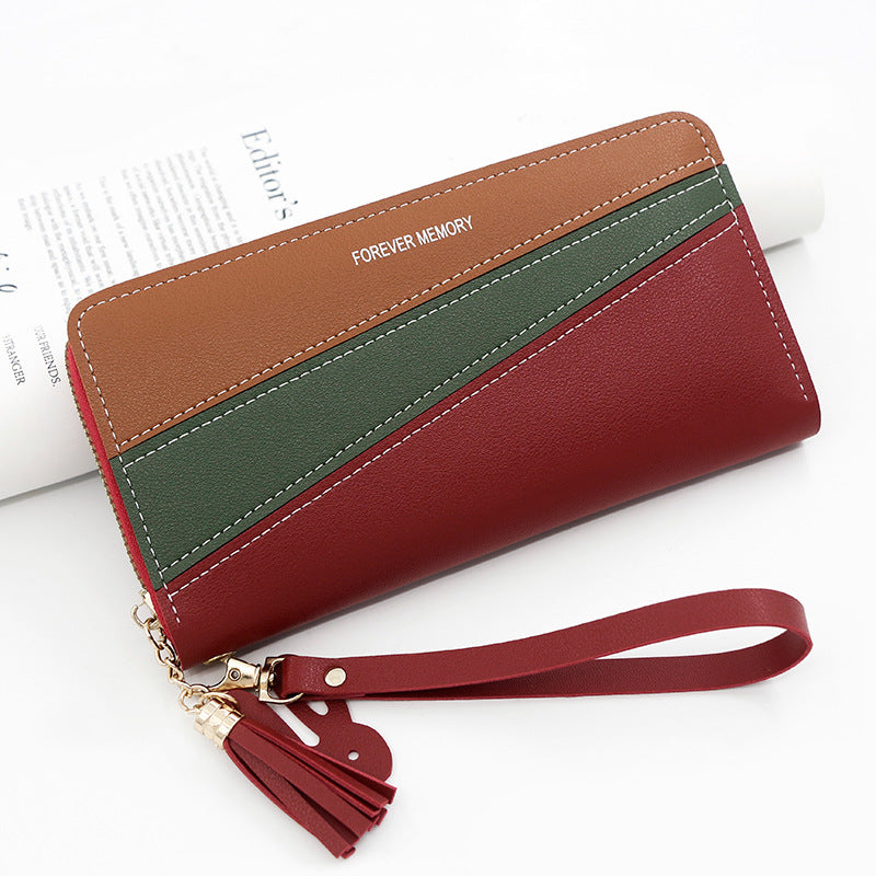 Style Simple Long Zipper Leather Patchwork Ladies Wallets