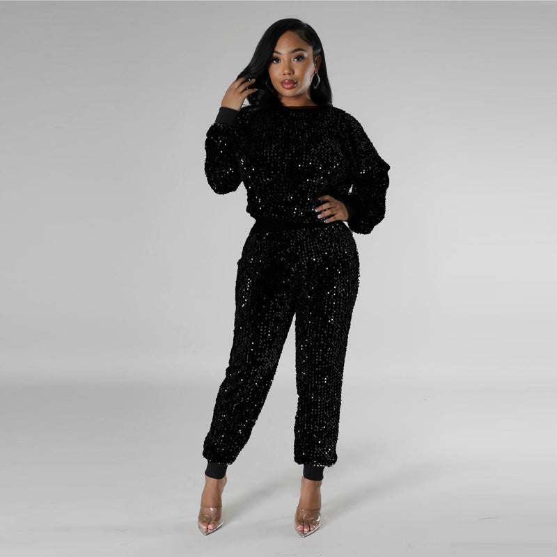 Women's Fashion Party Sequins Casual Two-piece Suits
