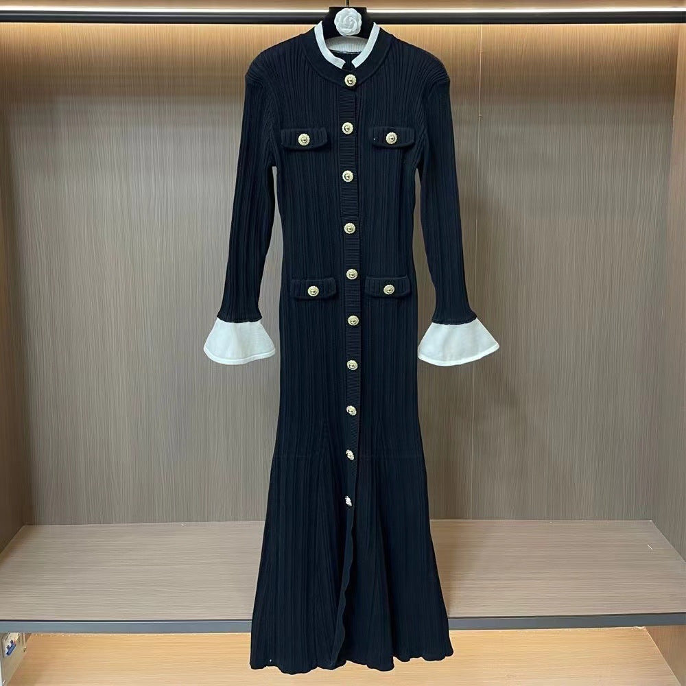 French Style Slim Fit Long Dress Sleeve Waist Dresses