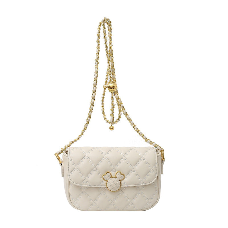Women's Trendy Texture Diamond Plaid Embroidered Mickey Shoulder Bags