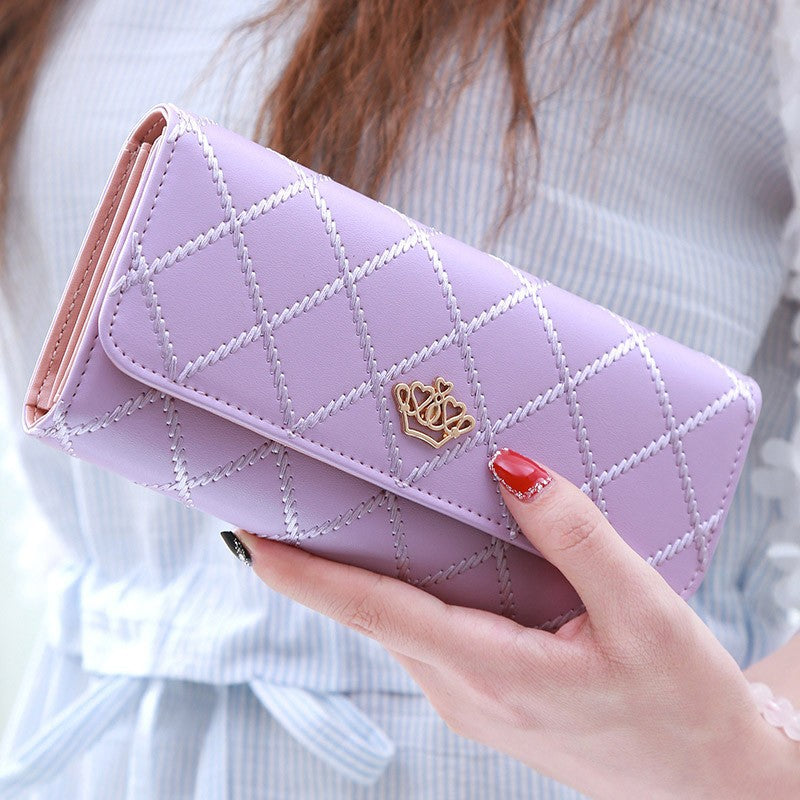 Women's Long Three Fold Korean Crown Clutch Ladies Wallets