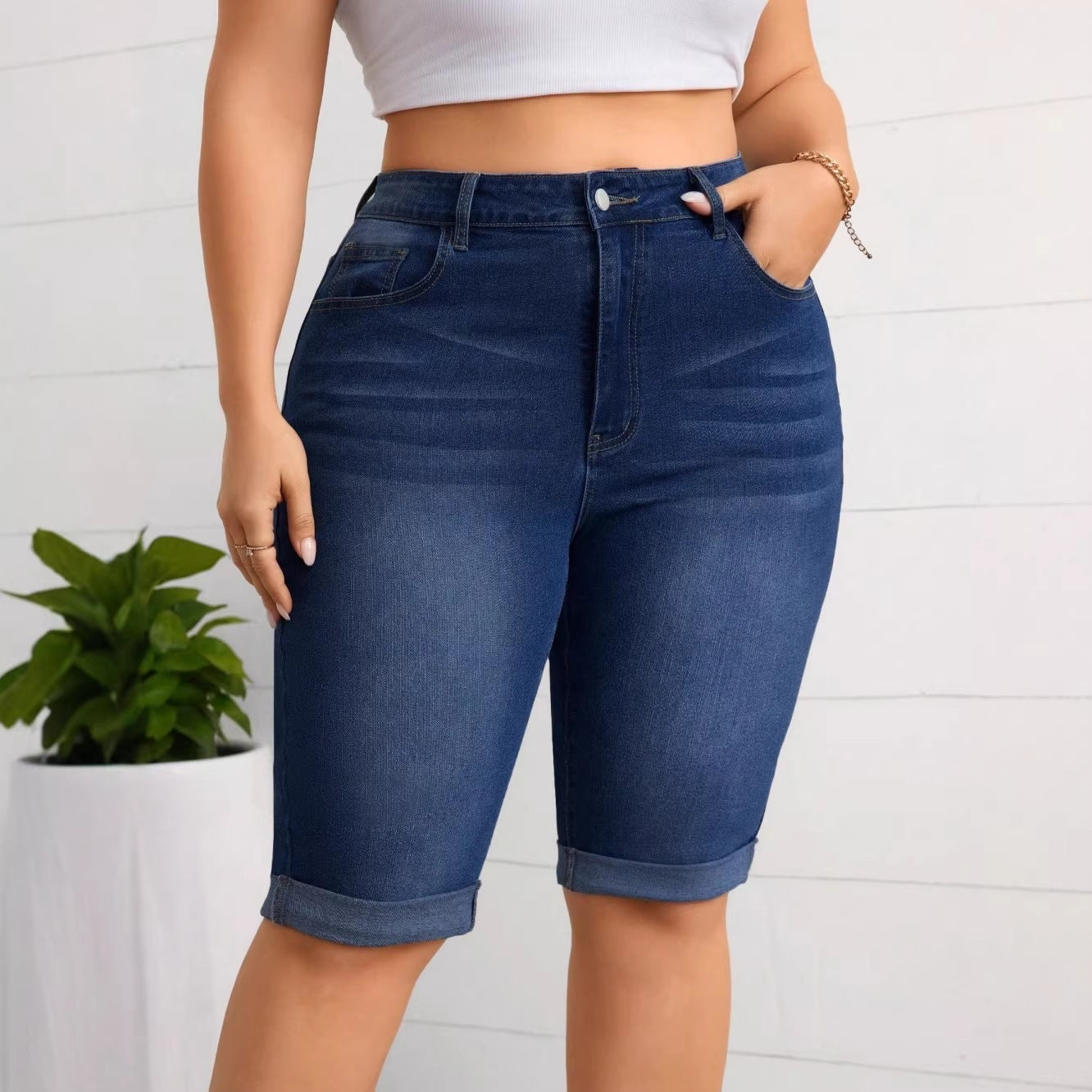 Washed Blue Stretch Denim Figure Flattering Women's Jeans
