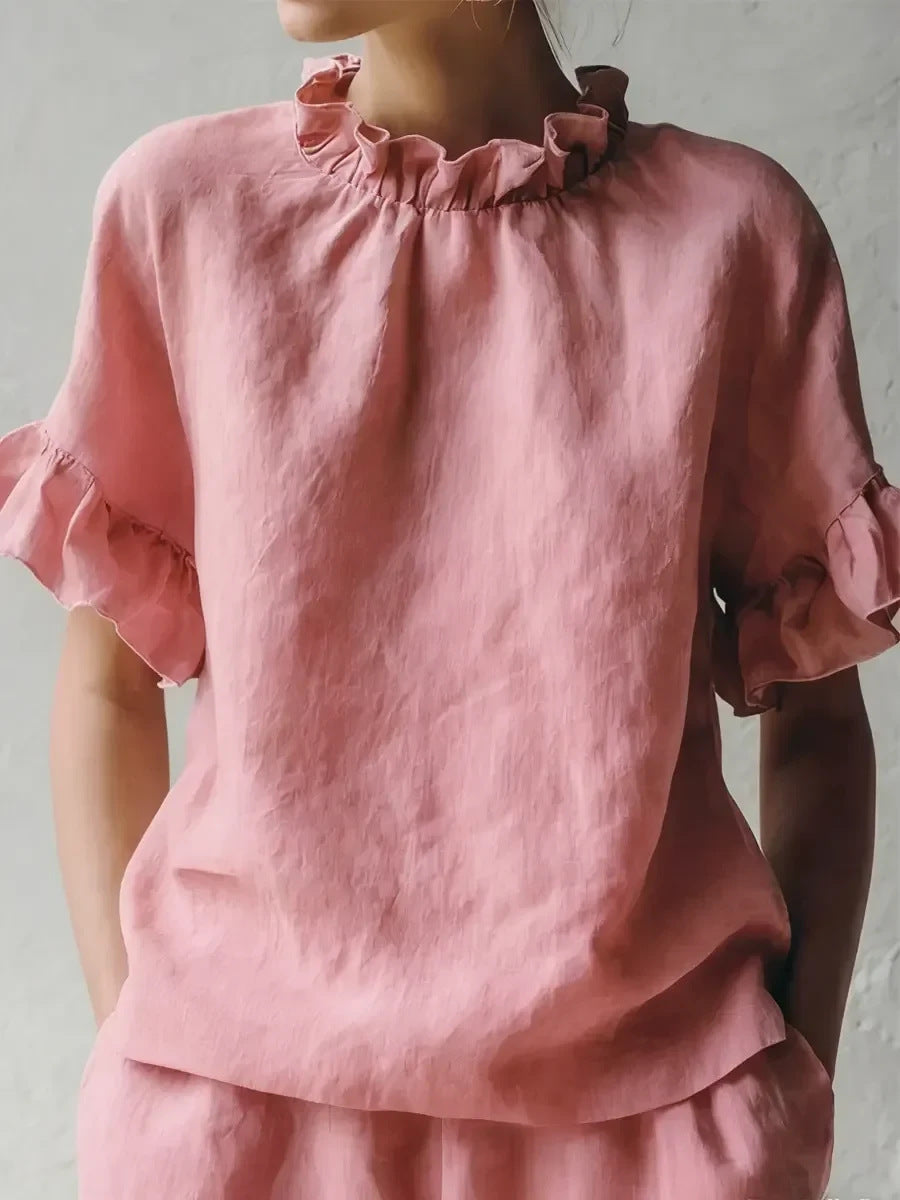 Women's Solid Color Casual Loose Lotus Leaf Short-sleeved Women's T-shirt