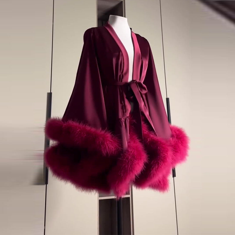 Women's Autumn Red Feather Elegant Light Luxury Tops