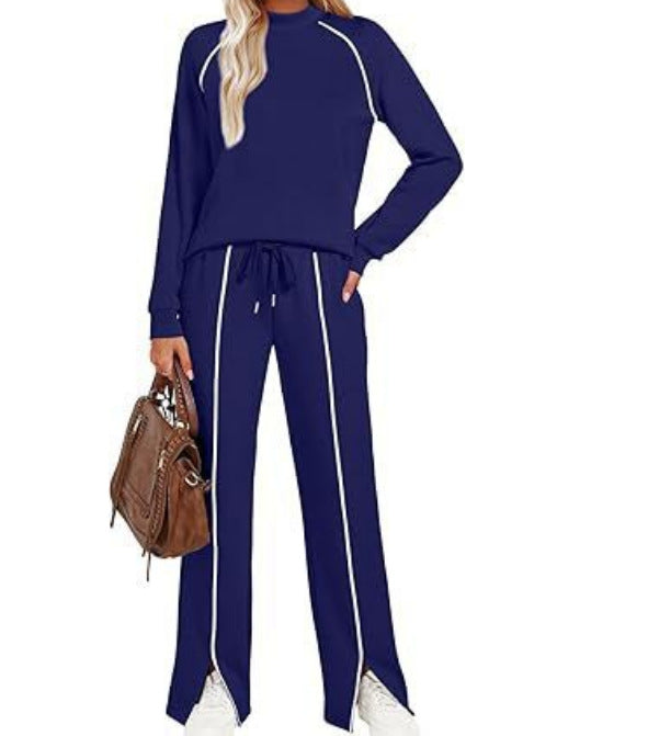 Women's Long Sleeve Stretch Leg Slit Casual Pants